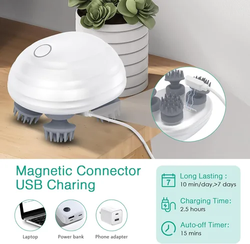 Vista 4 de ORIA Masajeador eléctrico de cuero cabelludo, masajeador eléctrico para mascotas para gatos y perros, masajeador de cabeza recargable portátil con 5