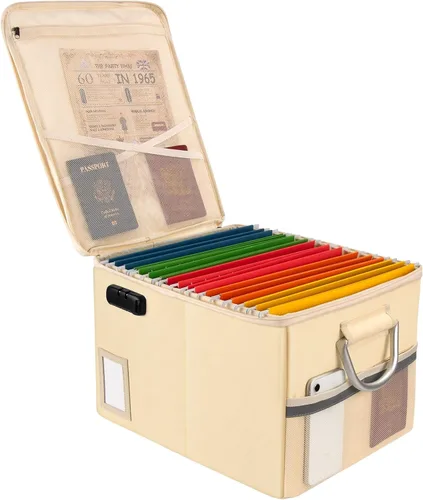 Vista 19 de TOMKID Archivador ignífugo con cerradura, organizador de documentos ignífugo, caja de archivos plegable, archivador con asa para certificaciones