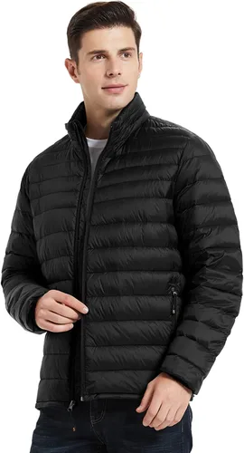 Vista 3 de SLOW DOWN Chaqueta acolchada de plumón ligera para hombre, chaqueta acolchada de invierno plegable Negro