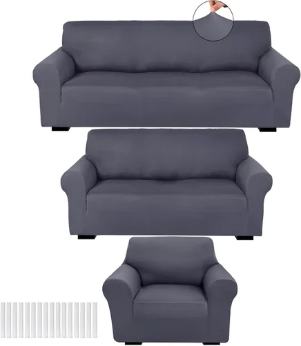 Vista 23 de Peryiter Juego de 3 Fundas para Sofá, Cubiertas de Muebles para Sofá, Loveseat, Sillón, Ajuste de Forma Elástico, Sin Arrugas, Protector de Muebles