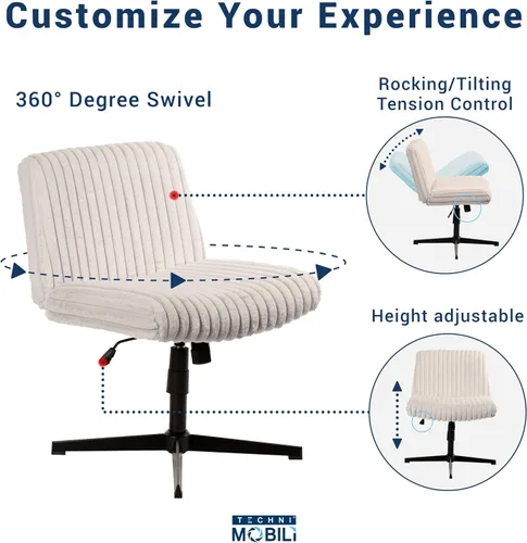Vista 7 de Silla cruzada sin brazos, silla de escritorio de oficina extra ancha sin ruedas, asiento acolchado extra grande de 26 pulgadas para sentarse