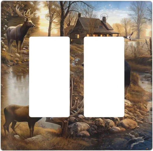 Vista 18 de Bear Moose Lodge Woodland - Placa de interruptor de luz dúplex individual de 1 banda, cubierta de salida decorativa de pared, placa frontal