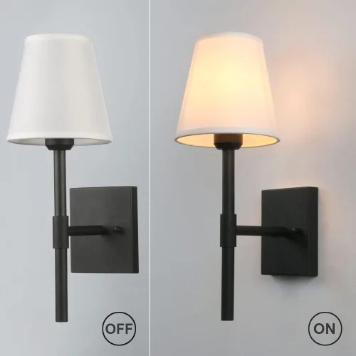 Vista 6 de Pathson Juego de 2 apliques de pared de baño cableados con pantalla de tela blanca, iluminación de pared de tela para sala de estar, dormitorio