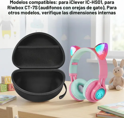 Vista 2 de PAIYULE Funda de auriculares para niños iClever para Riwbox CT-7S/CT-7, para auriculares de caramelo con oreja, funda protectora rígida con bolsillo