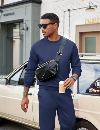 Vista 42 de COOFANDY Conjunto deportivo de 2 piezas para hombre, sudadera de manga larga, sin botones, para deportes, casual, fitness, trotar