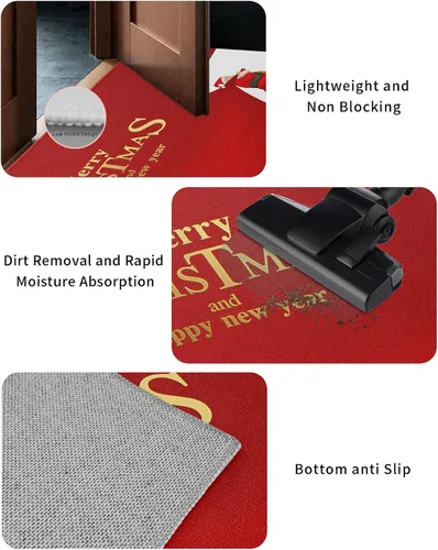 Vista 2 de Tapete para puerta delantera, antideslizante, absorbente, para puerta de entrada, para interiores y exteriores, tapete pequeño de Feliz Navidad