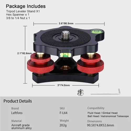 Vista 9 de Soporte nivelador de trípode con +/-5 grados de ajuste de precisión para Seestar s50/cabeza panorámica cabeza de bola cabeza de vídeo y trípode