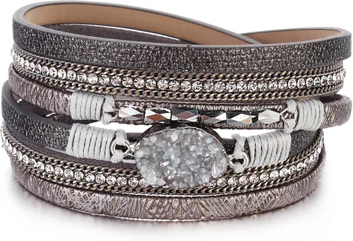 Vista 193 de FANCY SHINY - Pulsera de cuero estilo bohemio, pulsera de cuentas de cristal con cierre magnético, regalos de joyería para mujer