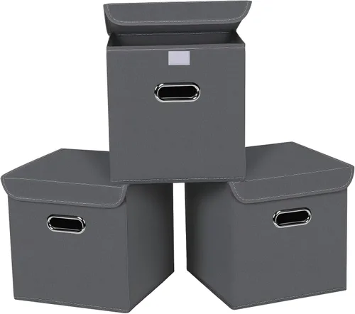 Vista 32 de Organizadores de Armario Contenedores de Almacenamiento de Tela Con Tapas Organizador de Cubo de Almacenamiento Plegable Cesta Con Asas, Cajas