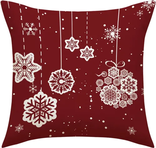 Vista 3 de Juego de 4 fundas de almohada de Navidad, 18 x 18 pulgadas, color rojo y blanco, fundas decorativas de invierno para el hogar, sofá, sofá