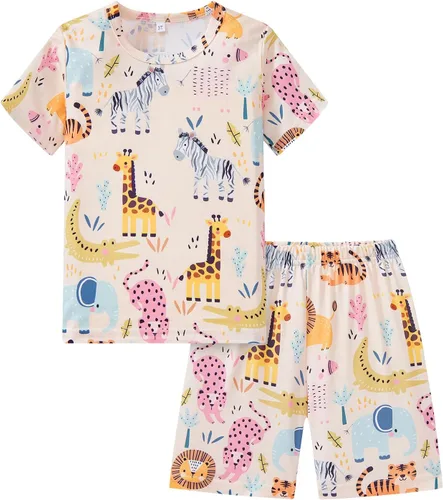 Vista 11 de Pijamas para niños, 100% algodón, 2 piezas, manga corta, conjunto de ropa de dormir de verano para niños, 3t-10t 01 Gris/Estampado De Excavadora