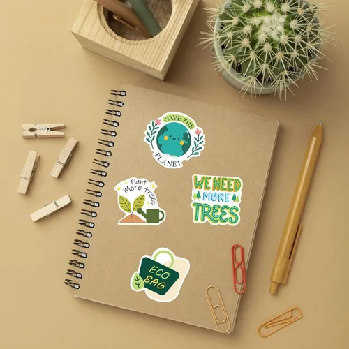 Vista 5 de GTOTd Calcomanías veganas verdes de la naturaleza del Día de la Tierra (300 unidades) Regalos de reciclaje de conservación del medio ambiente, Día