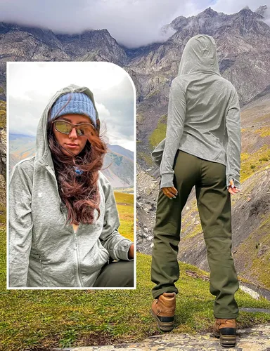 Vista 44 de TBMPOY Chaquetas con capucha y protección solar UPF 50+ para mujer, ligeras, de manga larga, para senderismo, exteriores, con cremallera completa