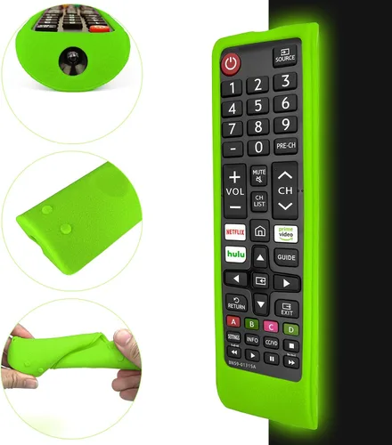 Vista 7 de Funda de silicona para control remoto Samsung TV, color verde luminoso Piel de silicona suave y lavable, resistente al polvo, absorbe los golpes