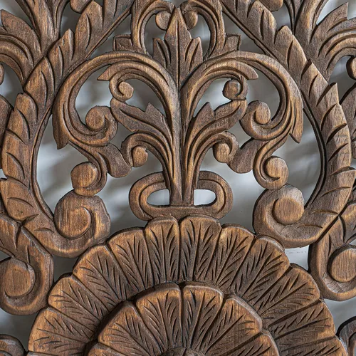 Vista 5 de Cabecera de cama de madera tallada estilo boho tamaño queen, arte mural colgante esculpido a mano de Chiang Mai, Tailandia, 60 pulgadas