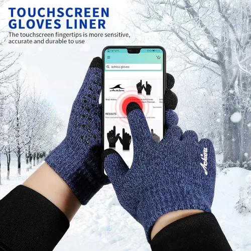 Vista 21 de Achiou Guantes de invierno para hombres y mujeres, guantes para pantalla táctil, gel de silicona antideslizante grueso mejorado, forro térmico