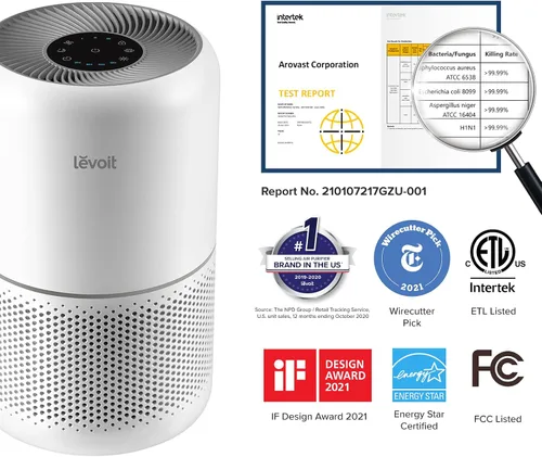 Vista 6 de LEVOIT Humidificadores, blanco y purificador de aire para alergias en el hogar, pelo de mascotas en el dormitorio, filtro HEPA H13, sistema