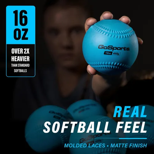 Vista 2 de GoSports 16 oz Weighted Training Softballs, 6 Pack - Choose Standard or PRO Pro - Azul