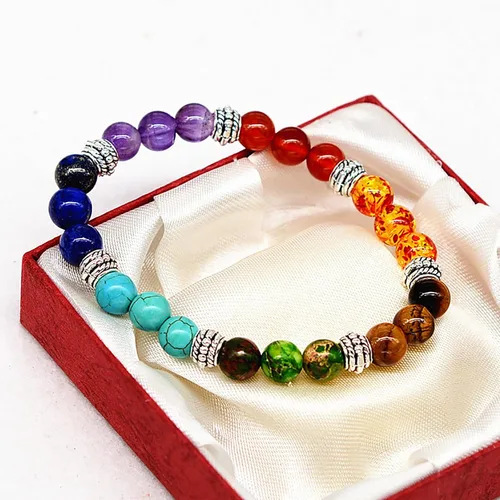 Vista 4 de Natural Stone Beaded bracelets for Women and Men FengShui Bracelets Stress Relief Anxiety 7 Chakras Bracelet with Gift Box Jewelry Gift for