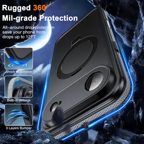 Vista 3 de Oterkin Funda magnética impermeable para iPhone Air con [protector de pantalla integrado] [soporte invisible] [compatible con MagSafe]