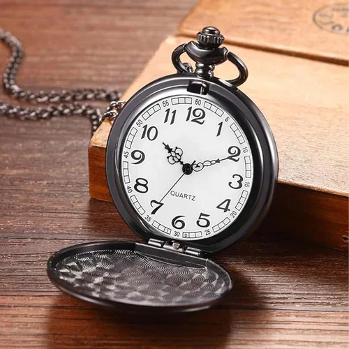 Vista 7 de Juego de 2 relojes de bolsillo clásicos con cadena para hombre y mujer Negro Negro