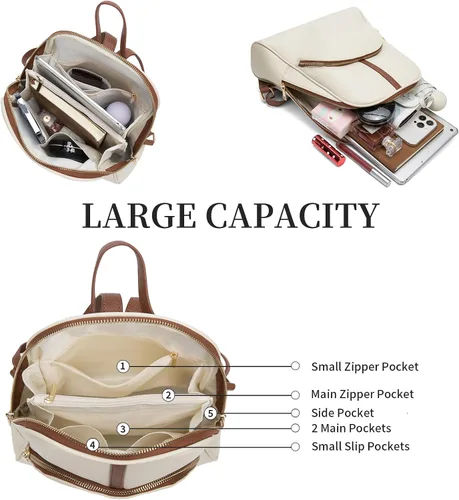 Vista 2 de seyfocnia Mochila de viaje para mujer beige, Beige, Computadora portátil