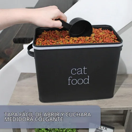 Vista 7 de AuldHome Design Farmhouse - Contenedor de comida para gatos (negro) con aspecto esmaltado rústico con cuchara