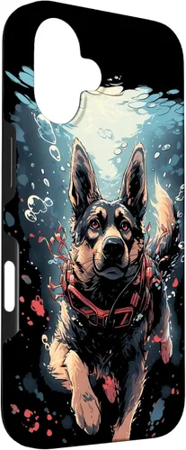 Vista 3 de iPhone 16 German Shepherd Dog Diving Swimming Underwater Case