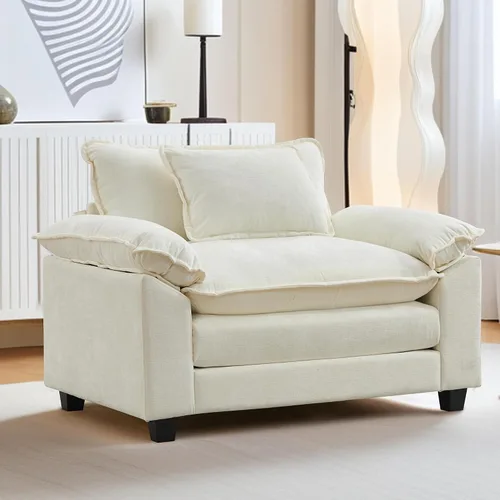 Vista 18 de URRED - Sofá seccional modular tipo nube, cómodo sofá cama de chenilla moderna con asientos profundos y otomán/almohadas para sala de estar