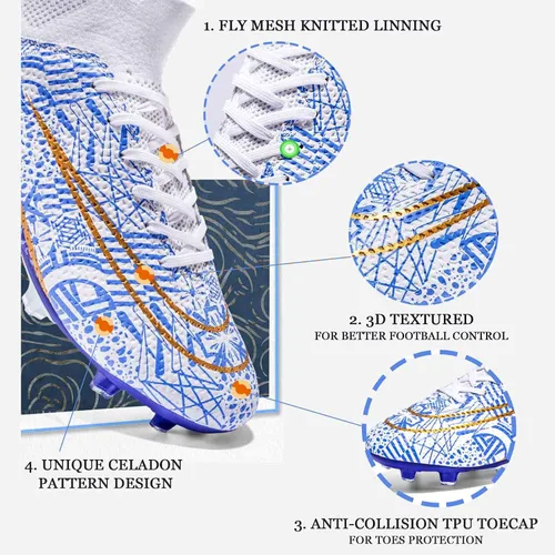 Vista 3 de Men's Soccer Cleats High Top AG Spikes Indoor Outdoor Baseball Ankle-Cuff Boots Athletic Professional Firm Ground Turf Non-Slipping Football Sneaker