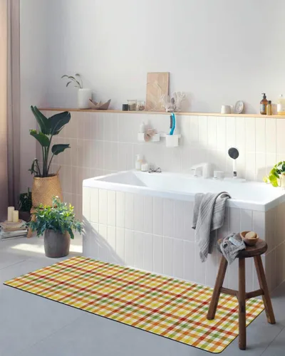 Vista 4 de Tapete de baño con diseño a cuadros para bañera, antideslizante, de secado rápido y absorbente, de tierra de diatomeas, para fregadero de cocina
