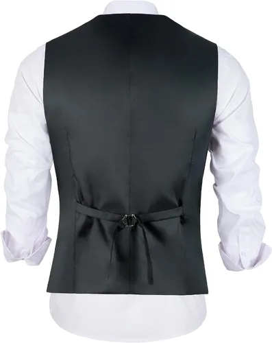 Vista 4 de Mrbuerly Chaleco de traje para hombre, chaleco de esmoquin para boda, chaleco formal con cuello en V