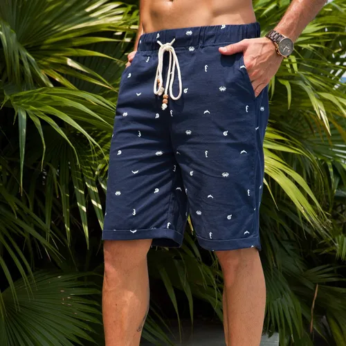 Vista 4 de Boisouey - Pantalones cortos de verano para hombre, de lino, estilo informal