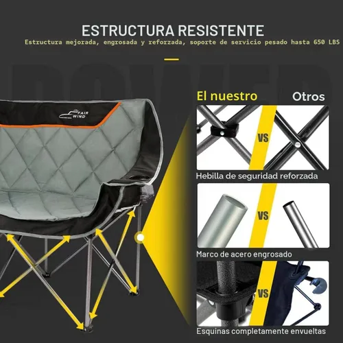 Vista 6 de FAIR WIND Silla de camping plegable totalmente acolchada de gran tamaño, sofá de dos plazas, sofá de campamento, silla doble duo, silla de brazo