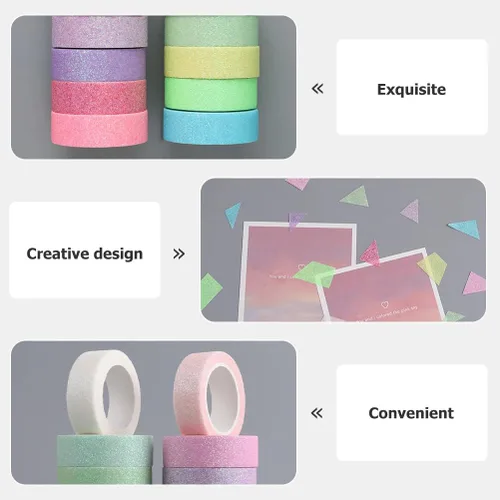 Vista 6 de LOGOFUN Juego de 12 rollos de cinta washi con purpurina, cinta adhesiva colorida para manualidades, manualidades, álbum de recortes (0.591 in)
