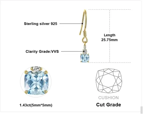Vista 2 de JewelryPalace Aretes colgantes de topacio azul cielo genuino de 1.5 quilates para mujer, chapados en oro rosa blanco amarillo de 14 quilates, aretes