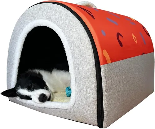 Vista 27 de Cama para gato o cama para perro, 2 formas de uso, casa de mascotas para interior con alfombra esponjosa, cubierta extraíble y lavable, fondo Grúas