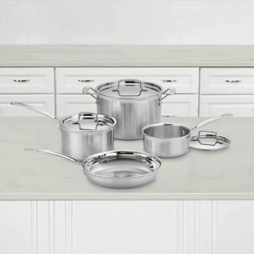 Vista 3 de Cuisinart MCP-7NP1 Multiclad Pro - Juego de utensilios de cocina de triple capa, 7 piezas, con sartén