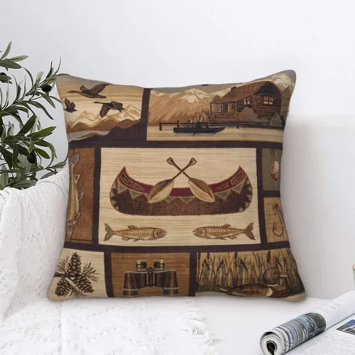 Vista 7 de Juego de 2 fundas de almohada cuadradas de 18 x 18 pulgadas, estilo retro, natural, cabaña, cisne, pez, pato, decoración para el hogar, sofá, fundas