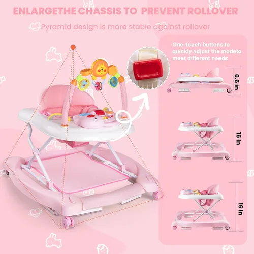 Vista 6 de Boyro Baby Andador de bebé 5-en-1, andadores de bebé para niños y niñas de 6 a 12 meses, andador de actividad plegable, andador para bebés y niños