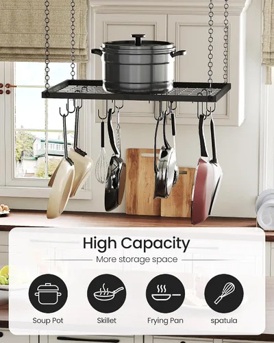 Vista 6 de CHOEZON Estante colgante para ollas, colgador de ollas montado en el techo para cocina, organizador de almacenamiento de utensilios de cocina