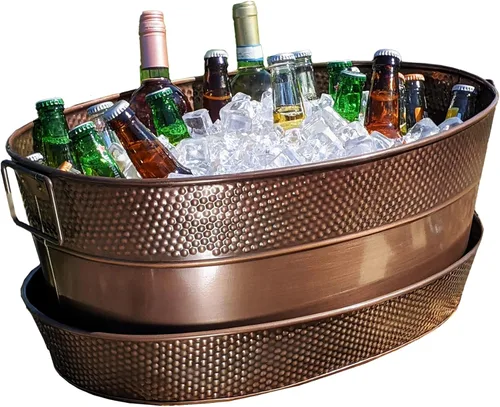 Vista 12 de BREKX Aspen Tina Galvanizada, Enfriador de Hielo y Bebidas de Metal con Acabado de Cobre para Fiestas, Enfriador de Fiestas Sellado Resistente a