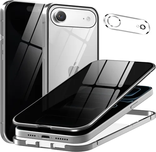 Vista 13 de Funda de privacidad de metal de titanio para iPhone 16, protector de pantalla de privacidad integrado y protector de lente de cámara, adsorción