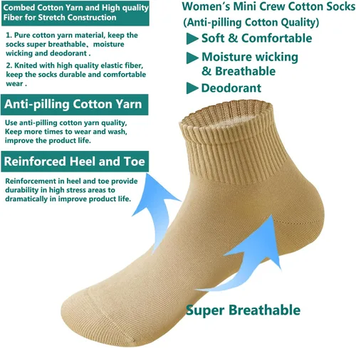 Vista 2 de Calcetines tobilleros cortos para mujer, de algodón puro, atléticos, casuales, para mujer