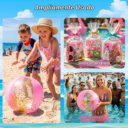 Vista 5 de POPLAY - Pelota de playa con purpurina de 16 pulgadas, 3 piezas, rosa