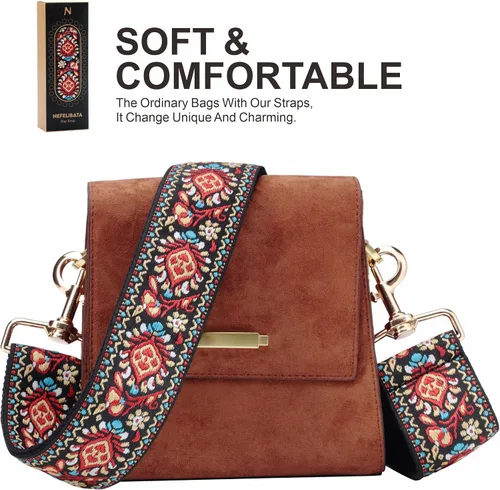 Vista 4 de Correa para bolso, correa ajustable de 2 pulgadas de ancho, correa cruzada de varios patrones, A#-flor roja, Lienzo, personalizado, unisex