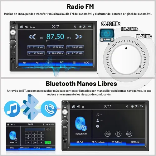 Vista 3 de UNITOPSCI Estéreo de auto de doble DIN con Apple CarPlay y Android Auto Bluetooth, pantalla táctil de 7 pulgadas, radio de auto de 2 DIN
