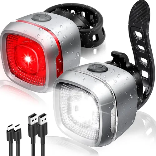 Vista 10 de Luz de bicicleta impermeable IPX6, con 5 + 5 modos, impermeable, tipo C, para montar por la noche, luces de bicicleta de larga vida útil de 17 horas