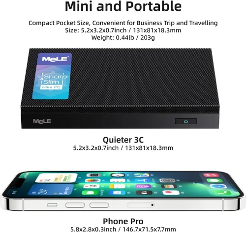 Vista 5 de MeLE Quieter3C Mini PC sin ventilador N5105 8GB 128GB pequeña computadora de escritorio Triple Display Dual HDMI Micro PC WiFi 5 BT5.1 Ethernet BIOS