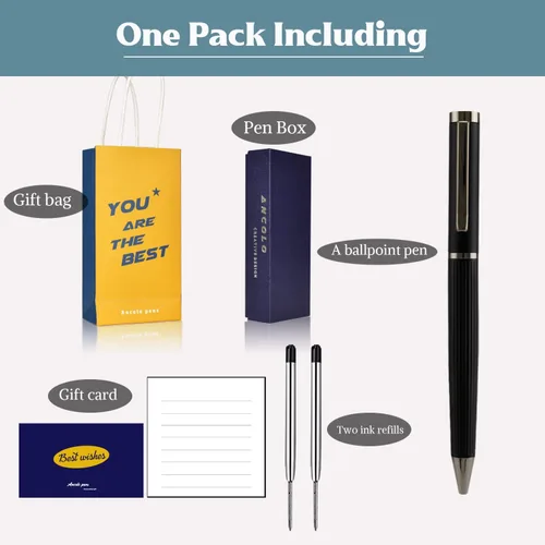Vista 6 de Ancolo Juego de bolígrafos personalizados de regalo de oficina con 2 recambios negros y bonita caja de bolígrafos grabada con tus nombres